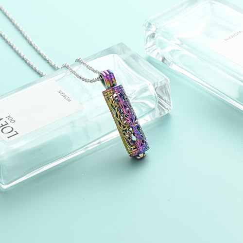 Tree of Life Urn Necklace for Women Men Cylinder Bar Memorial Ash Pendant | Tree of Life Cremation Jewelry,Stainless Steel Keepsakes Necklaces,Vial Ashes Pendant - color: Rainbow
