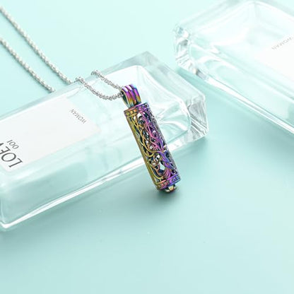 Tree of Life Urn Necklace for Women Men Cylinder Bar Memorial Ash Pendant | Tree of Life Cremation Jewelry,Stainless Steel Keepsakes Necklaces,Vial Ashes Pendant - color: Rainbow