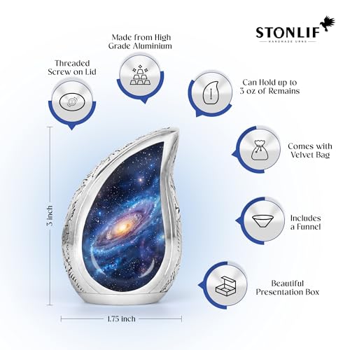 Deep Cosmos Teardrop Keepsake Cremation Urn for Human Ashes – Small Aluminum Memorial Burial Urn for Men & Women, Decorative Display - size: Small Teardrop