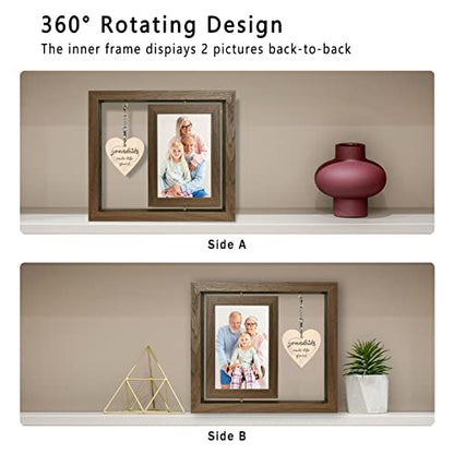 EYITUPC Rotating Wood Grandkids Photo Frame Grandchildren Grandparents Gift | Grandma Grandpa, Birthday, Christmas, Mother's Day, Father's Day, Grandparents Day, Display 2 4x6 Inch - color: Side by Side or Miles Apart - Grandkids are Always Close to the H