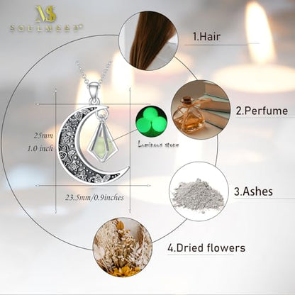 SOULMEET Cremation Jewelry for Ashes, Sterling Silver Urn Necklace for Ashes Women Men, Cherish Memories Cremation Jewelry to Keep Someone Near to You - color: Q2-Luminous Green Moon