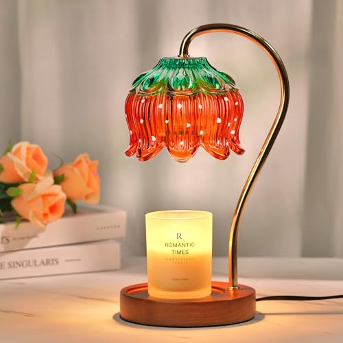 Funistree Flower Candle Warmer Lamp with Timer, Dimmable Candle Lamp Warmer, Christmas Birthday Gifts for Women Mom Her, Housewarming Home Decor, Lotus Wax Warmer for Yankee Candles - Strawberry - color: 02 Strawberry