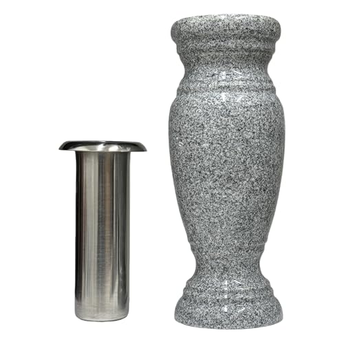 Granite Flower Vase - Real Granite, with Stainless Steel Inner, for Home Decoration, Decorations for Gravesite, Headstone Flowers Holder, Garden Lawn & Yard (1, gray633, 4x4x10) - color: Gray633