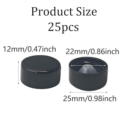 25Pcs 22mm Black Phenolic Screw Caps, Leak-Resistant Bottle Lids for Boston Round Bottles, Chemicals, Cosmetics, and Storage - size: 22mm