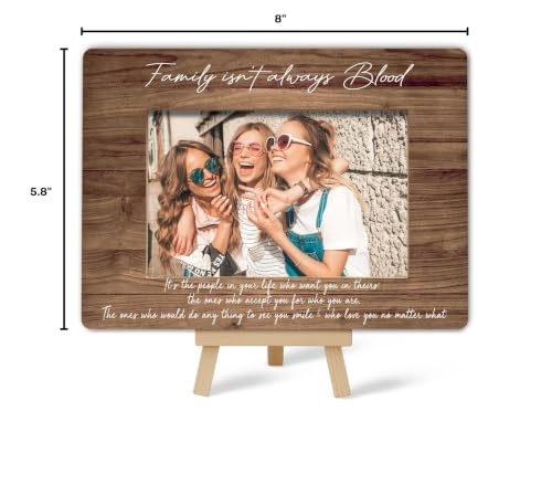 Best Friend Picture Frame, Family Isn't Always Blood Friends Picture Frame, Rustic Brown Family Photo Frames, Bestie Birthday Graduation Friendship Gifts Ideas, Home Office Tabletop Decor-f03 - size: Family Isn't Always Blood-03
