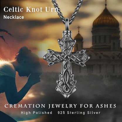 925 Sterling Silver Celtic Cross Urn Necklace for Ashes - color: gold-b