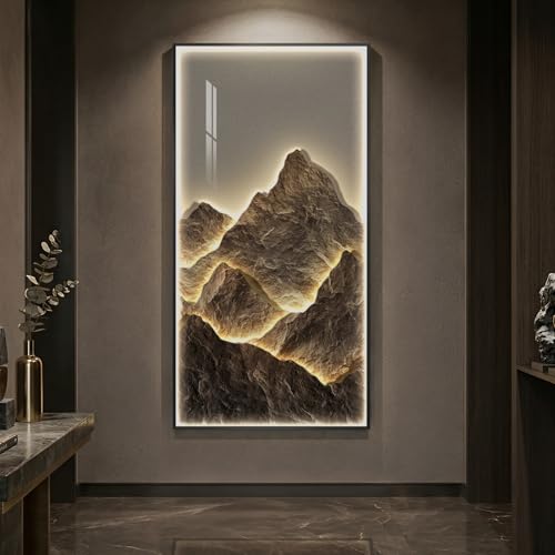 Large Vertical LED Mountain Wall Art for Living Room, Modern Luxury 30x60 - color: Warm-B