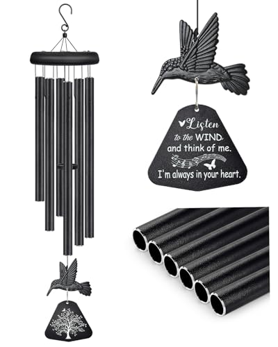 Sympathy Wind Chimes for Outside Deep Tone, Memorial Wind Chimes for Loss of Loved One Prime, Bereavement Condolence Remembrance Funeral Gifts for Grieving Friends Loss of Mother Father - size: C-Black Hummingbird