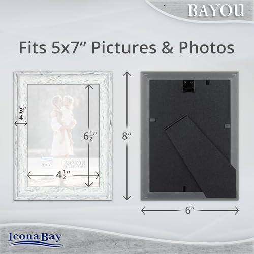 Icona Bay 5x7 Cloudy White Picture Frame - Cape Cod Style 5 x 7 Photo Frame - Table Top or Wall Mount - Bayou Collection - size: 5x7