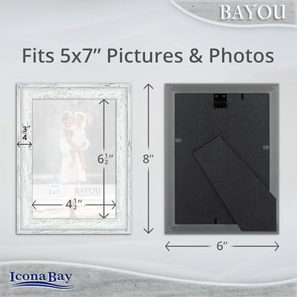 Icona Bay 5x7 Cloudy White Picture Frame - Cape Cod Style 5 x 7 Photo Frame - Table Top or Wall Mount - Bayou Collection - size: 5x7