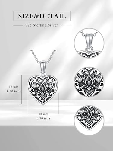Midari Personalized Heart Locket Necklace That Hold 2 Pictures 925 Sterling Silver Oxidized Photo Necklace Memory Custom Photo Lockets Necklaces Jewelry Gifts for Family Women Lover Mom Dad - color: Lotus, style: Locket+Photo