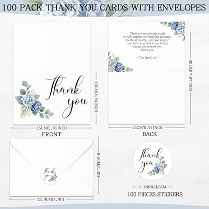 Marspark 100 Sets Funeral Thank You Sympathy Cards with Envelopes and Message Inside Memorial Card Bereavement Cards with Stickers for Funeral Loved Ones Celebration of Life (Floral) - style: Floral