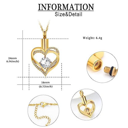 shajwo Cremation Jewelry Heart Urn Necklace for Ashes of Loved One - color: Gold-white
