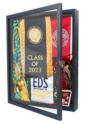 Large Graduation Shadow Box Frame for Cap Gown, Black 13x16 Display Case - color: Rustic Black, size: 13"x16" (33x40 cm)
