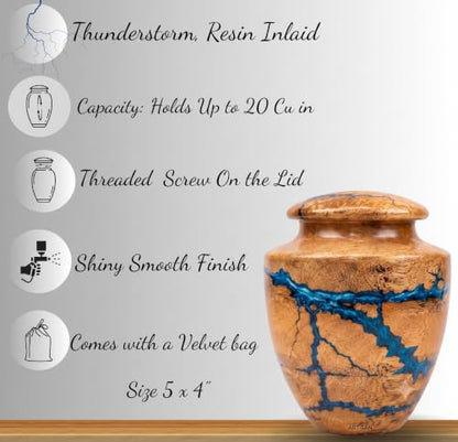 Wooden Handcrafted Urn (Small Keepsake (20 lbs)) in Capacity. Decorative urn for Ashes Blue Raising Urn for Man and Women Burial and Funeral Urn Handcrafted Unique Fractal Burning Design - size: Small keepsake (20 lbs)