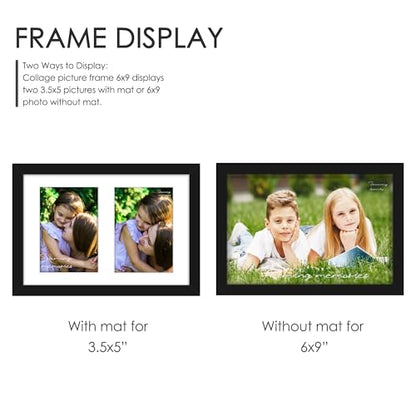 DUENPY 6x9 Double Collage Frame For 2 3.5x5 Photos Black - color: Black, size: 6x9（3.5x5 opening）