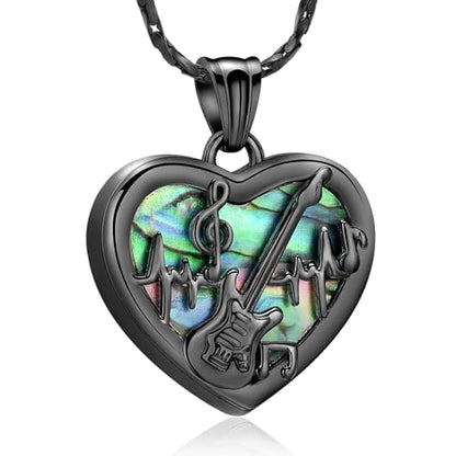 Imrsanl Guitar Pick Cremation Urn Necklace for Ashes - color: Heart-Black