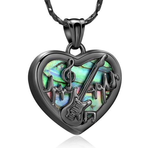Imrsanl Guitar Pick Cremation Urn Necklace for Ashes - color: Heart-Black
