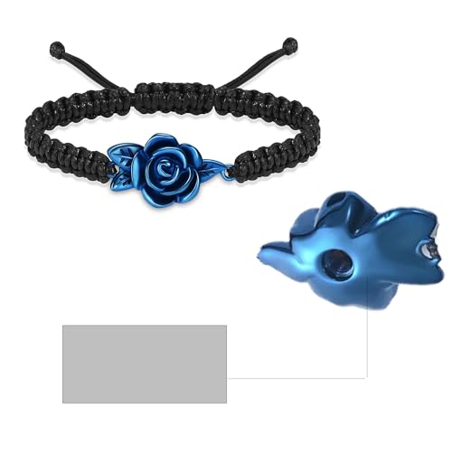 Rose Flower Adjustable Urn Bracelet for Ashes Birthstone Stainless Steel Cremation Jewelry Memorial Keepsake Locket Urns Bracelet Jewelry for Men Women Gifts - color: Customize-2