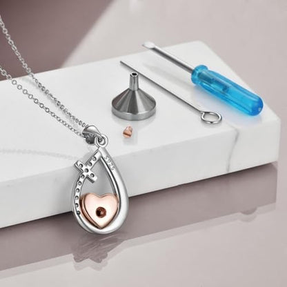 Heart/Cross/Infinity Moonstone Urn Necklace for ashes for Women Sterling Silver Dainty Cremation Jewelry Trendy Ashes Keepsake Memorial Gift for Mother/Grandma/Sister/Husband - style: Teardrop Love 2