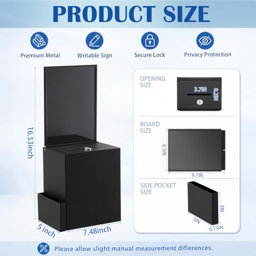 Metal Donation Box for Fundraising,Card Pocket,Black - color: Black, style: Card Pocket