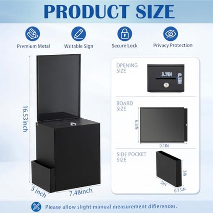 Metal Donation Box for Fundraising,Card Pocket,Black - color: Black, style: Card Pocket