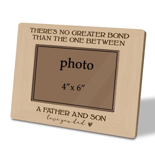 Father and Son Picture Frame Fits 4 x 6 Photo, Rustic Wooden Tabletop Display with Love You Dad, Father’s Day Birthday Christmas Gift from Son - color: Father04