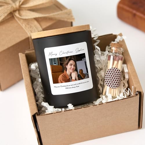 Custom Photo Candle Gift | Personalized Text | Soy Wax Candle with Picture Upload | Gift Box for Any Occasion-Black/Cedarwood & Jasmine - color: Black