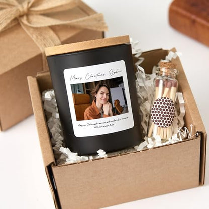 Custom Photo Candle Gift | Personalized Text | Soy Wax Candle with Picture Upload | Gift Box for Any Occasion-White/Cedarwood & Jasmine - color: White