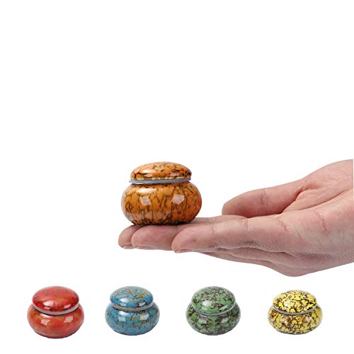 Small Urn for Human Ashes - 1.6'' Handicrafted Urn - Beautiful Tiny Keepsake Urns - Mini Urn Made of Ceramic - Hold 1.2 Cubic Inches of Ashes (Orange) - color: Orange