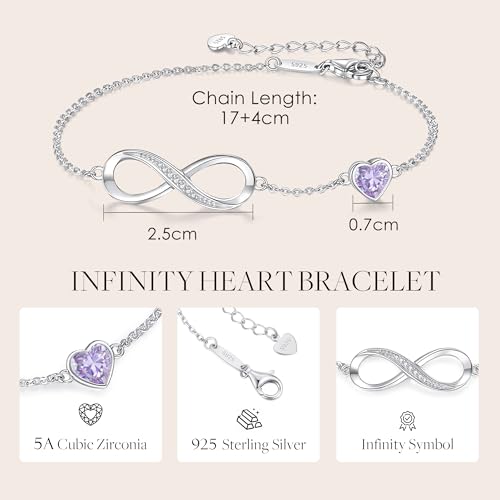 CDE 925 Sterling Silver Infinity Birthstone Bracelet Jewelry Gift for Women | Hypoallergenic,Non Tarnish,Heart CZ,Nickel-Free & Lead-Free,Anniversary Christmas Birthday Idea Gifts for Wife Girlfriend Her - color: 06-June.