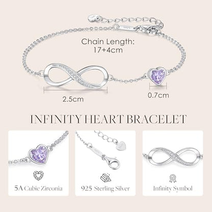 CDE 925 Sterling Silver Infinity Birthstone Bracelet Jewelry Gift for Women | Hypoallergenic,Non Tarnish,Heart CZ,Nickel-Free & Lead-Free,Anniversary Christmas Birthday Idea Gifts for Wife Girlfriend Her - color: 06-June.