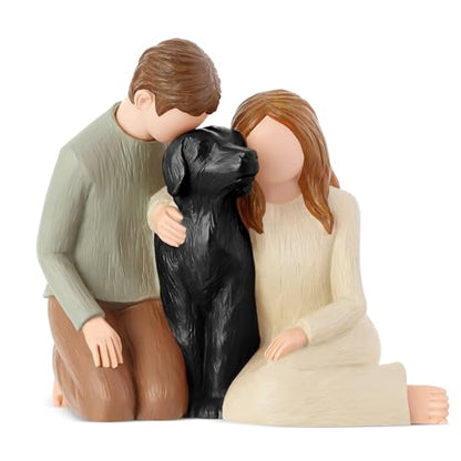 Hensonever Couple with Black Dog Figurines Ornaments, We are A Family Memorials Statues Gifts for Black Dog Lovers - color: Couple With Black Dog