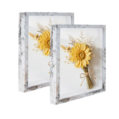 2 Pack Shadow Box Frame 8.5"x 11" Wood Deep Shadow Boxes Display Cases, Dried Flowers, Photos, Handicrafts Picture Frames for Wall Hanging Tabletop (Distressed White, 8.5"x 11") - color: Distressed White, size: 8.5"x 11"