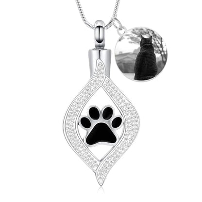The Eye of My Heart Paw Print Urn Necklace for Ashes | stainless steel cremation jewelry, holds pet human ashes, paw print memorial urn pendant, leak-proof sealed design, unisex - color: Customize-Photo