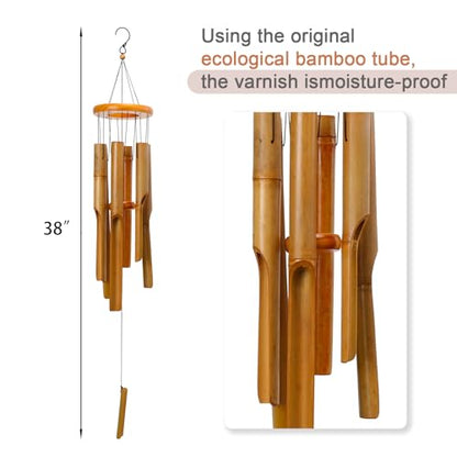 Bamboo Wind Chime for Outside, Wooden Wind Chimes Garden Memorial Gifts - size: 38" Plain