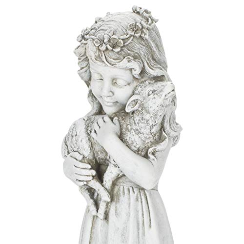 Joseph's Studio by Roman Inc. Girl with Lamb Garden Statue, Resin and Stone, Religious Sculpture, Garden Collection, Holy Family, Memorial, Angel, Patron Saint, Garden Decor (5x5x16)