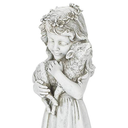 Joseph's Studio by Roman Inc. Girl with Lamb Garden Statue, Resin and Stone, Religious Sculpture, Garden Collection, Holy Family, Memorial, Angel, Patron Saint, Garden Decor (5x5x16)