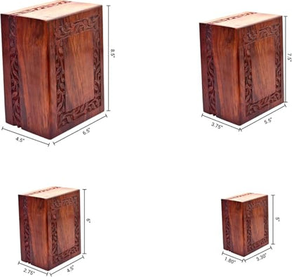 SOULURNS Border Engraved Wooden Urn for Human Ashes - Rosewood Cremation Urn for Adult Male or Female (Nested Set of 4) - size: Nested Set of 4