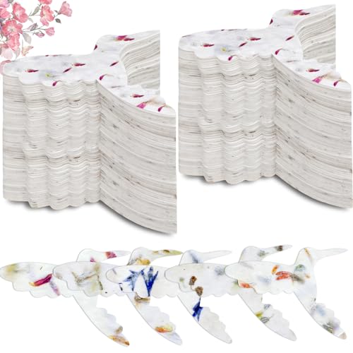 Dunzoom 100 Pcs Handmade Seed Paper Plantable Wildflower Seed Paper Recycled Flower Petals Tags Wedding Favors for Guests Gifts Cards for Envelope Birthday Party, 5 Styles(Hummingbird Shape) - style: Hummingbird Shape