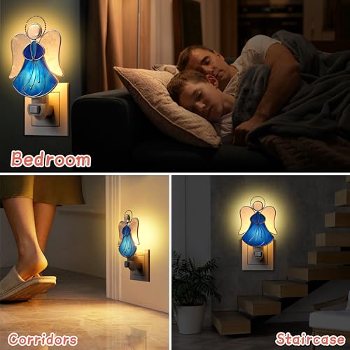 Stained Glass Blue Guardian Angel Night Lights Plug into Wall - color: Blue Angel