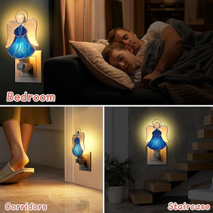 Stained Glass Blue Guardian Angel Night Lights Plug into Wall - color: Blue Angel