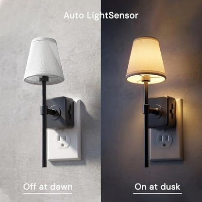 L LOHAS LED Night Light, Premium Fabric Linen Shade Plug in Night Light - color: Linen Cover Black-3000K, size: 2 Pack
