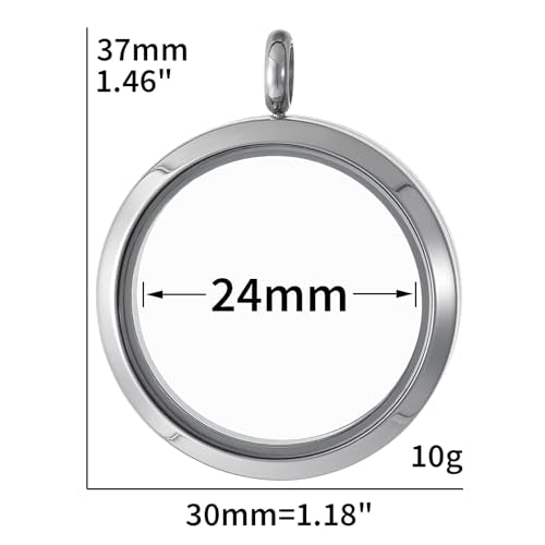 FM FM42 Stainless Steel 30mm/1.18" Diameter Glass Locket Pendant Charm, Pack of 4