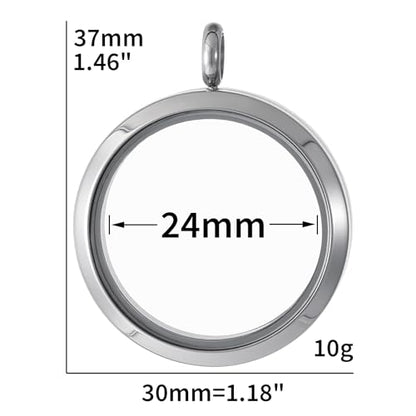 FM FM42 Stainless Steel 30mm/1.18" Diameter Glass Locket Pendant Charm, Pack of 4