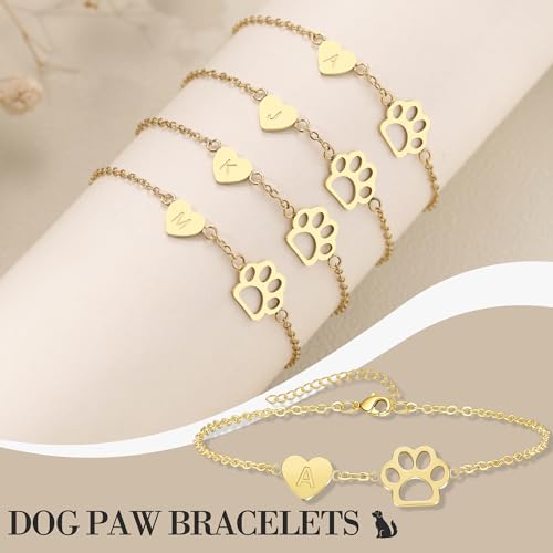Dog Memorial Gifts for Loss of Dog Paw Initial Bracelet for Women with Heart Dogs Mom Gifts Adjustable Pet Paw Gold Bracelets for Women Memorial Gift for Pet Lover Birthday Jewelry - style: 1A
