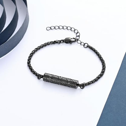 constantlife Cremation Bracelet for Ashes for Women Stainless Steel Sunflower Cylinder Urn Adjustable Link Bangle Memorial Jewelry Loved Ones Ashes Holder Keepsake - color: Black