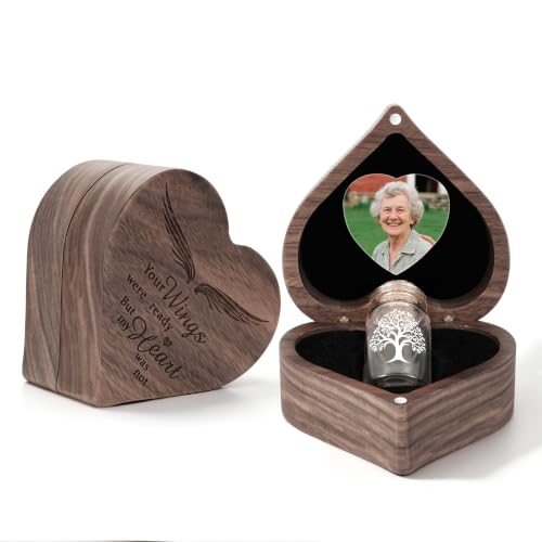 SOITIS Custimozed Tiny Glass Urn with Wooden Heart Box Small Urns Mini Tree | White Tree Ashes Keepsake Urn Small Urns for Human Ashes Mini Urns for Ashes Little Urns Decorative Urn for Women Men - color: Custom-whitetree