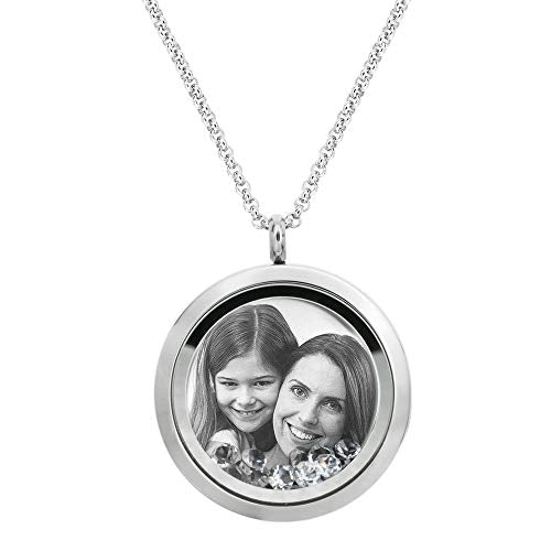 Laser Engraved Personalized Photo & Text Message Floating Locket Crystals Necklace Pendant Handmade Love Note Anniversary Wedding Birthday Gift - style: Clear - Photo Engraving