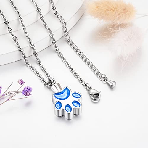 abooxiu Paw Print Urn Necklace for Ashes Cremation Necklace for Pet Ashes Stainless Steel Ash Necklace Memorial Ash Holder - color: Blue-Engraving